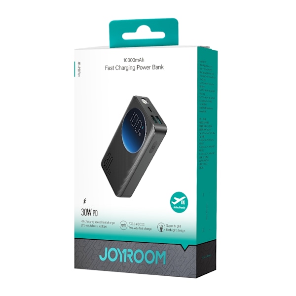 2in1 Powerbank 10000mAh 30W LED USB-taskulamppu USB-C musta