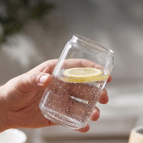 Klare dåseformede longdrinkglas, sæt med 4