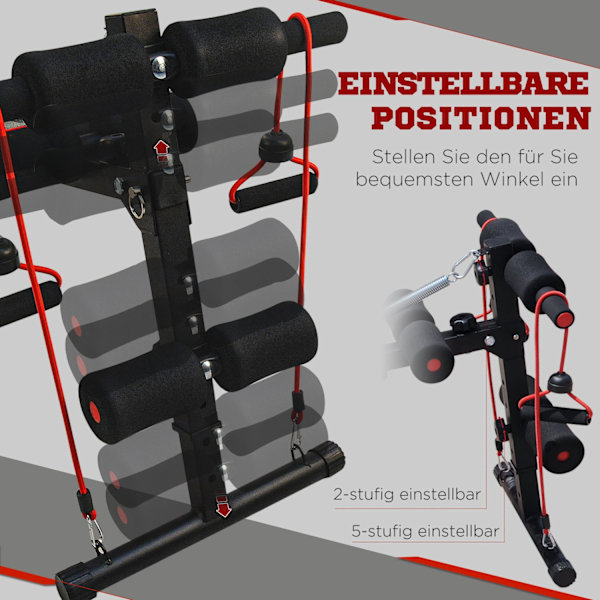 Mavetræner Træningsbænk Sidde Op Bænk Modstandsbånd Justerbare Op Til 120 Kg 37,5X55,5X50-68Cm