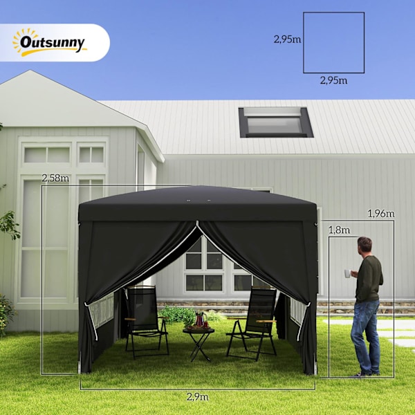 Lysthus ca 3x3m, vandafvisende, stabilt, vintersikkert pop-up foldepavillon, UV-beskyttelse 50+, foldbart partytelt, havetelt med 4 sidepaneler, lomme