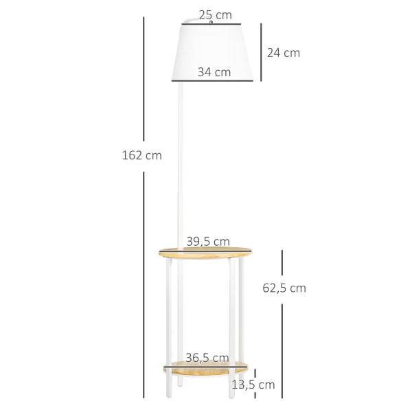 Lattiavalaisin, Lattiavalaisin 2 Hyllyllä, 40 W Lattiavalaisin Pellavavarjostimella, Lattiavalaisin, Valkoinen Metalli, Korkeus 162 Cm, Ilman Lamppua