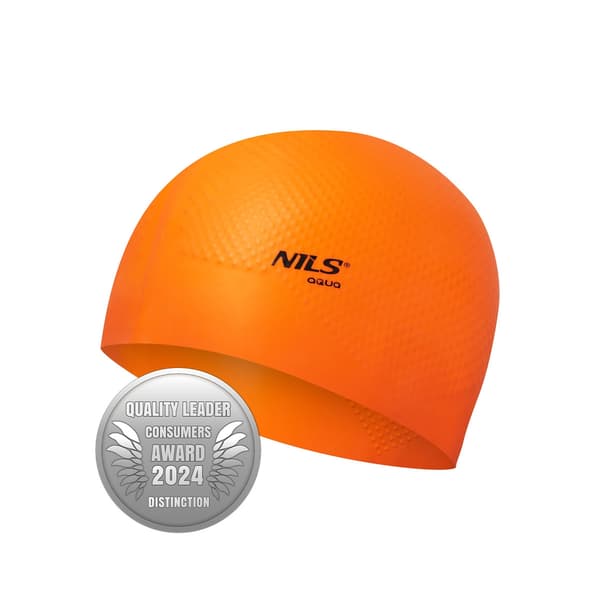Orange badmössa i silikon, enfärgad, prickdesign