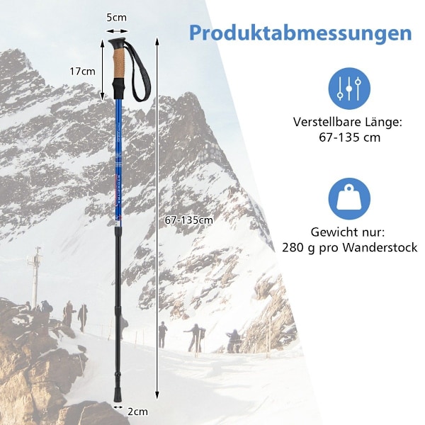 Alumiiniset kävelysauvat Teleskooppiset vaellussauvat Vaellussauvat 1 pari, säädettävä 65-135 cm hopea