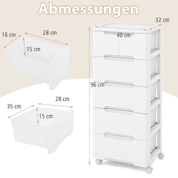 Rullende opbevaringsskab med 6 skuffer, PP-materiale