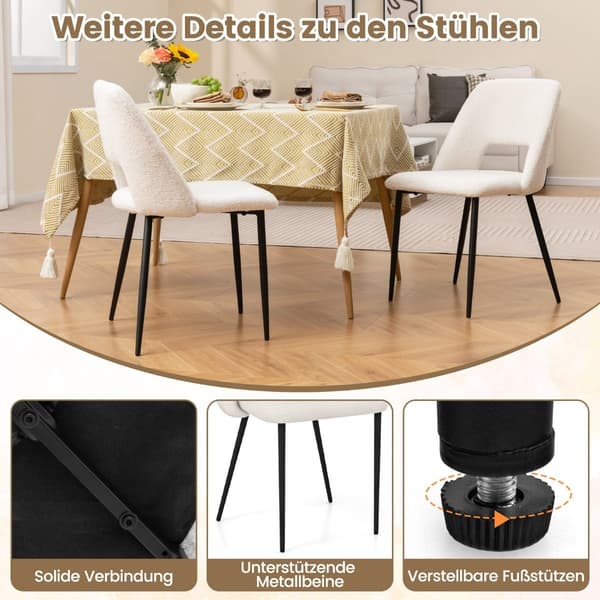 Matstolar Set om 2, Vadderad Sammet, Beige, Metallram