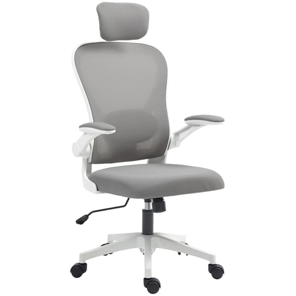 Ergonomisk kontorsstol, nät, uppfällbara armstöd, grå
