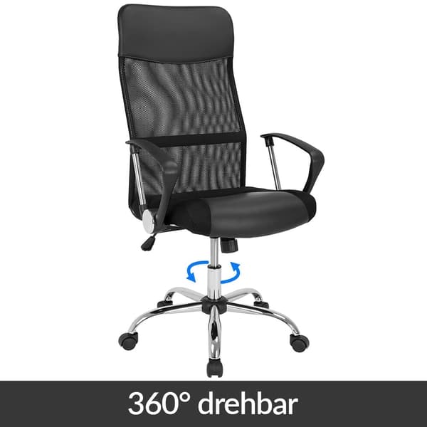 Ergonomisk sort kontorstol, net og PU-læder, høj ryg