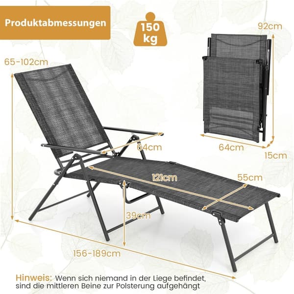 Justerbart, foldbart liggestolsæt – grå, 2 dele