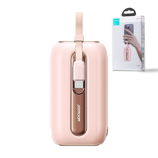 Powerbank 10000mAh Colorful Series 22,5W med USB-C och iPhone Lightning-kablar rosa