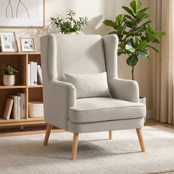Wingback-tuoli, pellavajäljitelmä beige, ristiselän tyyny