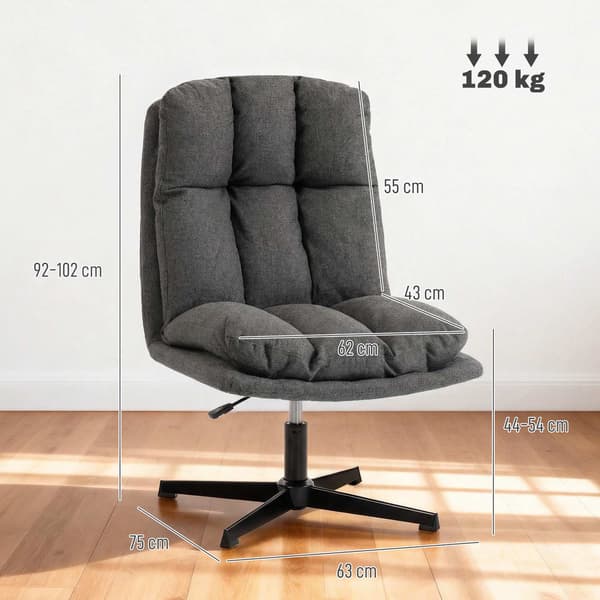Justerbar snurrfåtölj, 62 cm sits, mörkgrå