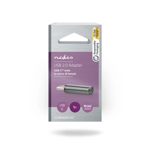 USB-C™ Sovitin | USB 2.0 | USB-C™ Uros | USB Micro-B naaras | 480 Mbps | Pyöreä | Kullattu | Antrasiitti | Laatikko