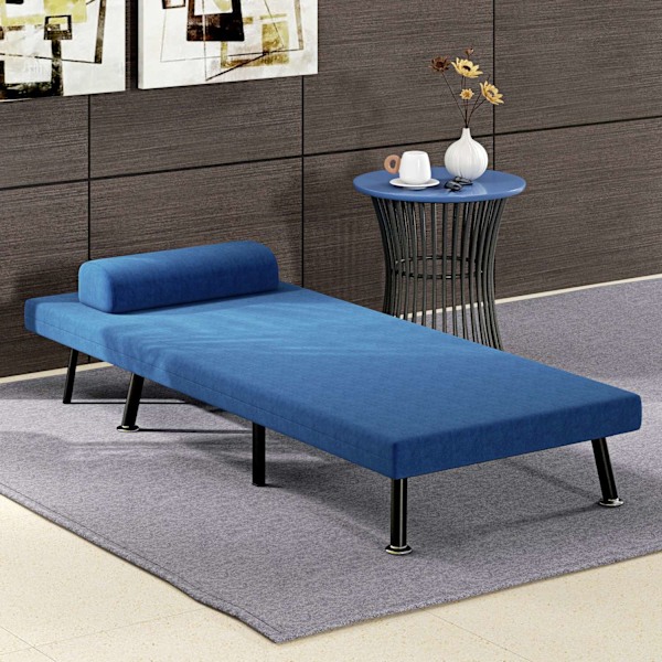 Sovstol, hopfällbar säng med sängfunktion, ryggkudde, hopfällbar relaxstol med linnelook, justerbart ryggstöd, 75 x 70 x 75 cm, mörkblå