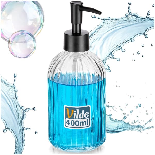 Sæbedispenser i glas, 400 ml – transparent, ribbet design