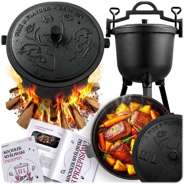 Gjutjärnsgryta 11L för lägereld och grillmatlagning