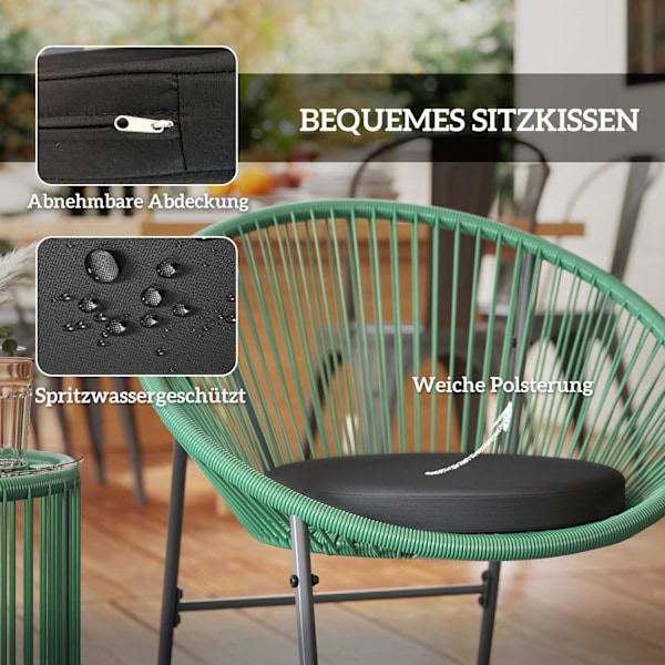 Havemøbelsæt i polyrattan, udendørs lounge altanmøbler til 2 personer, 3-delt siddegruppe med 2 stole, sidebord, hynder, vejrbestandig havelounge til