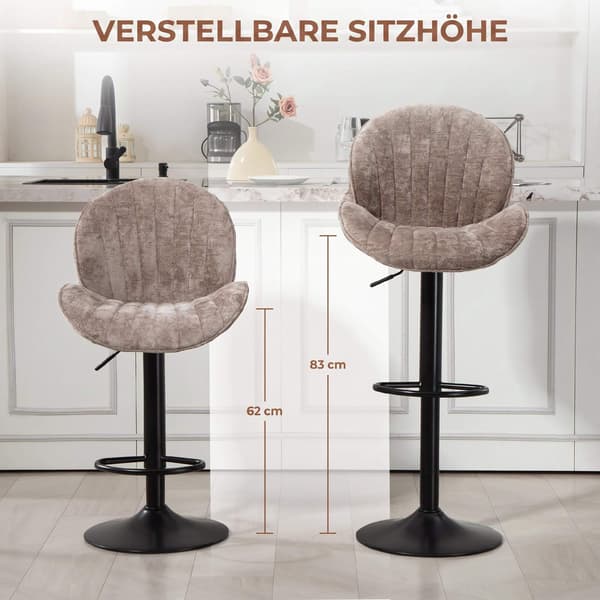 Justerbara barstolar i brun chenille, set om 2, vridbara