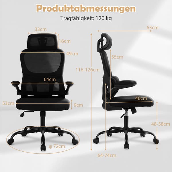 Ergonomisk kontorstol med lændestøtte, sort