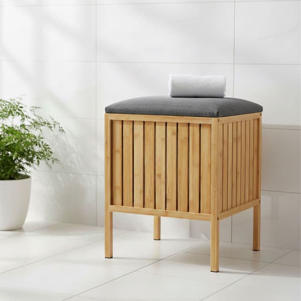 Bambu tvättkorgstol med vadderat lock