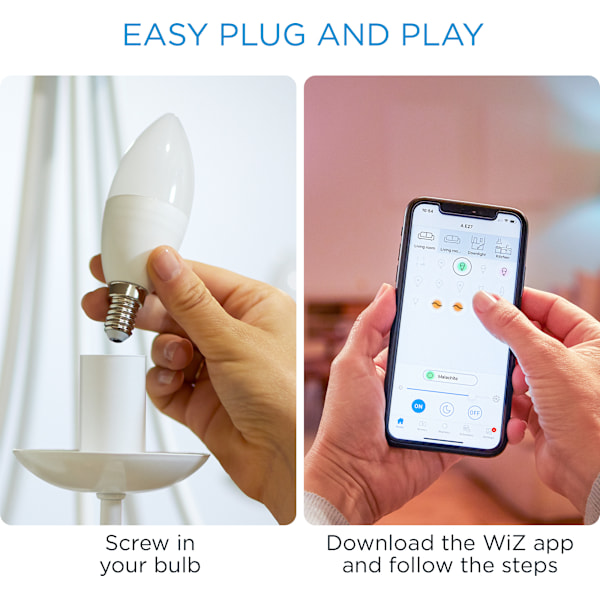WiZ smart lampe, E14, RGBW - alle farver og nuancer af hvidt lys, Wi-Fi, 470 lm
