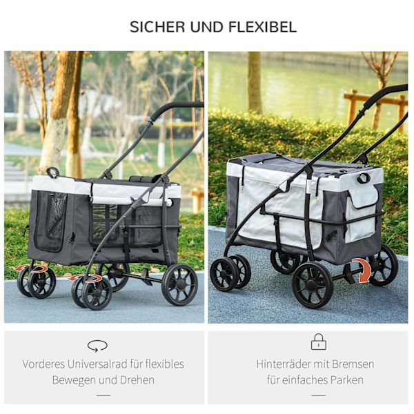2 In 1 Dog Buggy Pet Cart Koiravaunu, Jossa Irrotettava Kori, 2 Turvahihnaa Taitettava Kissankärry Pienille Ja Minikoirille