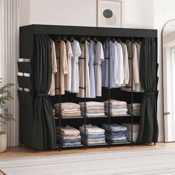 Bærbart stofgarderobe, støvtæt, 5 stænger, sort, 212x45x167 cm