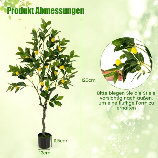 120 cm kunstigt citrontræ med potte og 18 citronlimetræ kunstig plante Citrusplante