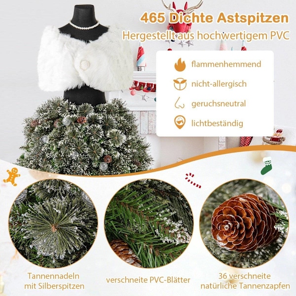 Kunstigt juletræ i kjoleform look med tørklæde & halskæde & belysning
