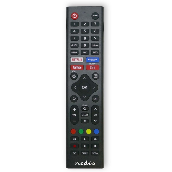 Kaukosäädin | Sopii laitteeseen: Hi-Sense | Esiohjelmoitu | 1 Laite | Amazon Prime / Disney + Button / Netflix -näppäin / Rakuten TV Button | Infrapun