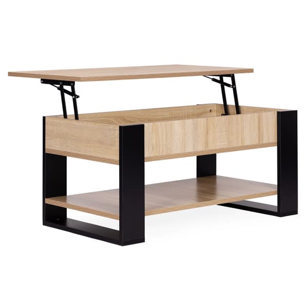 Lyftbart soffbord med förvaring, 90 cm, Sonoma ek