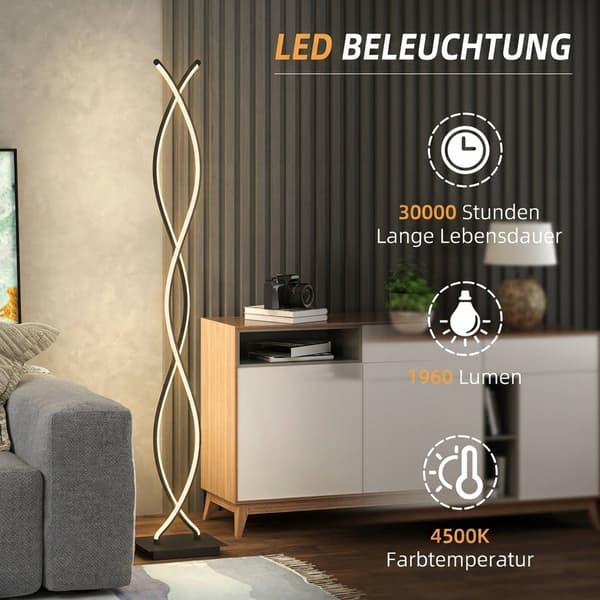 Dæmpbar LED-gulvlampe, sort dobbelt spiraldesign