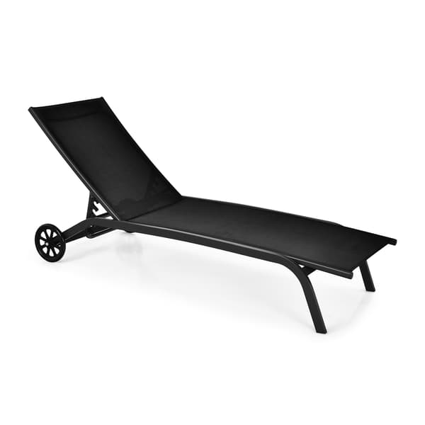 Udendørs chaiselongstol – 6 positioner, hjul, sort