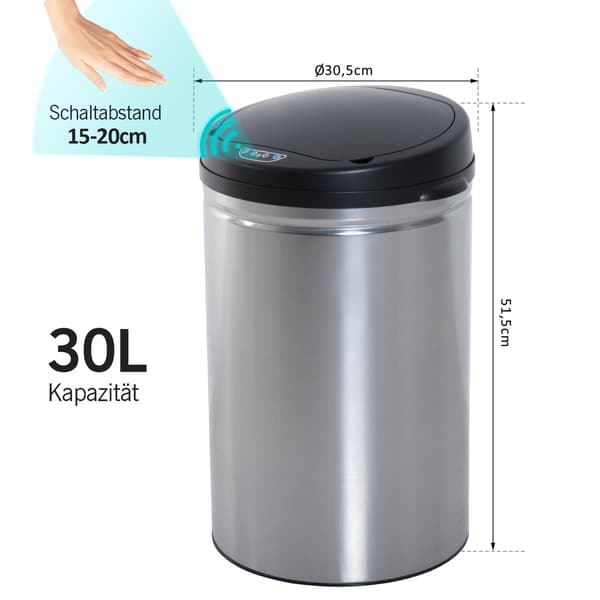Automatisk Sensor Skraldespand Ir-Sensor, Rund, 30L, Valgfri Inderspand, Rustfrit Stål