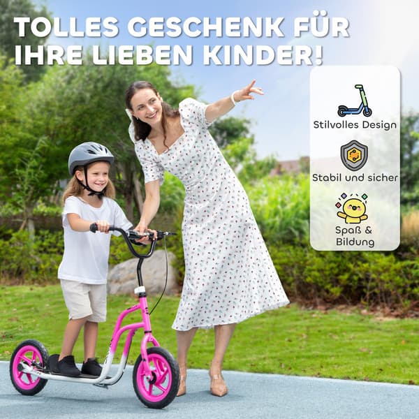 Barnsparkcykel, justerbart styre, stora hjul, rosa