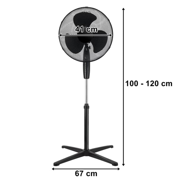 Gulvventilator, sort – 40W, 3 hastigheder, justerbar højde