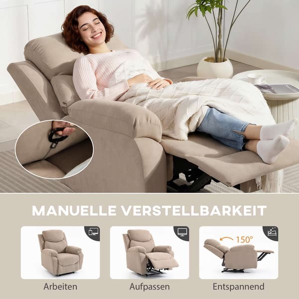Lænestol, manuel tilbagelænet, linnedlook, beige