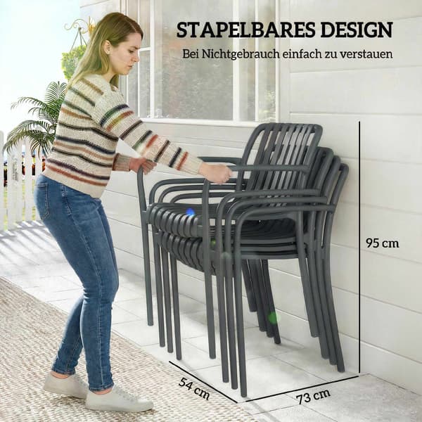 Stabelbare udendørsstole sæt med 4, mørkegrå, ergonomisk design