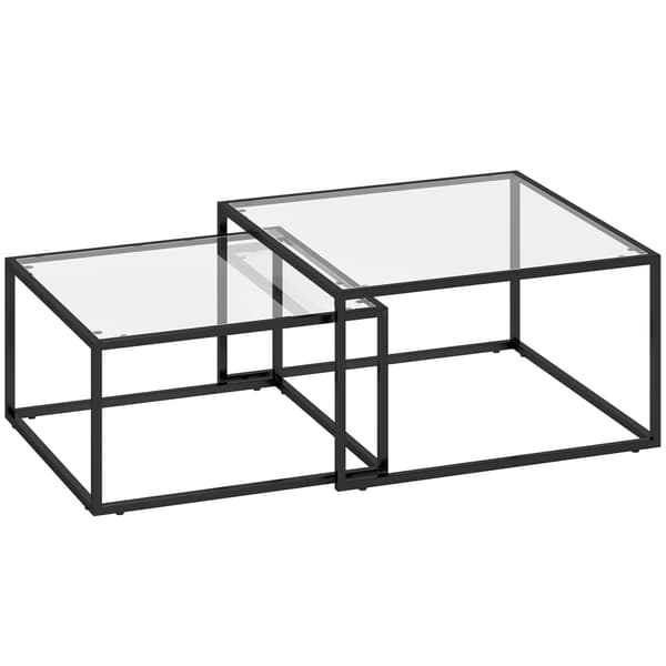Soffbordsset om 2, hopfällbart, härdat glas, svart