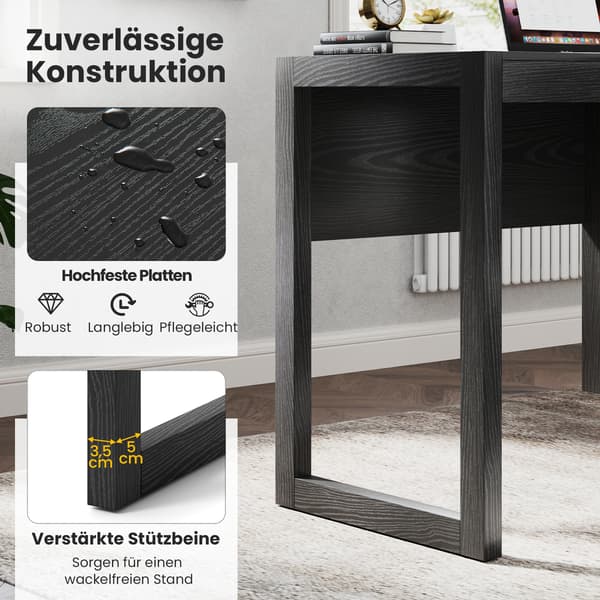 Sort computerbord med opbevaringsskab, 112 cm
