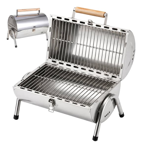 Sammenklappelig bordgrill i rustfrit stål med 2 riste