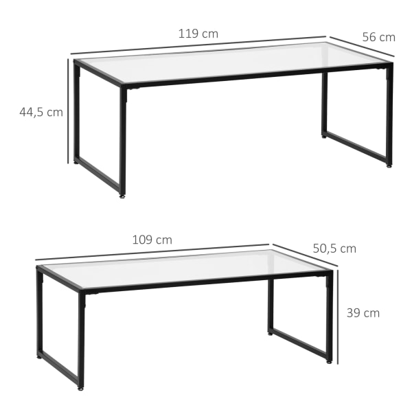 Sofabord Sæt Med 2 Sideborde, Sofabord, Indskudsbord, Glasbord,