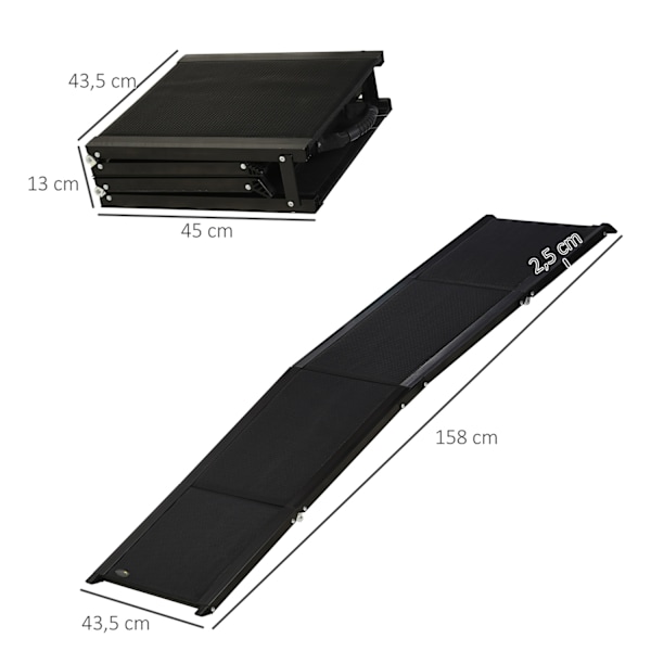 Lemmikkiramppi, Taittuva Alumiininen Koiranramppi, Liukumaton, Autoille, Kuorma-Autoille, Maastoautoille, 40Kg Asti, Takaluiska