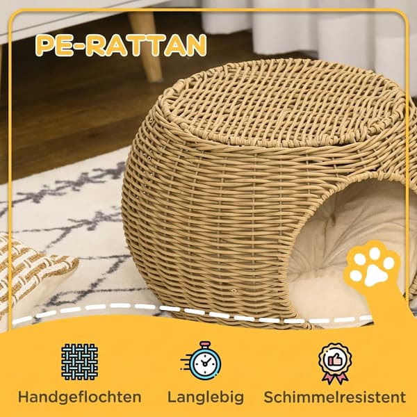 To-lags rattan katteseng med hynde, til katte under 3,5 kg