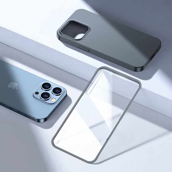 Fodralskal till iPhone 13 Pro, bak- och framskal + härdat glas, grått