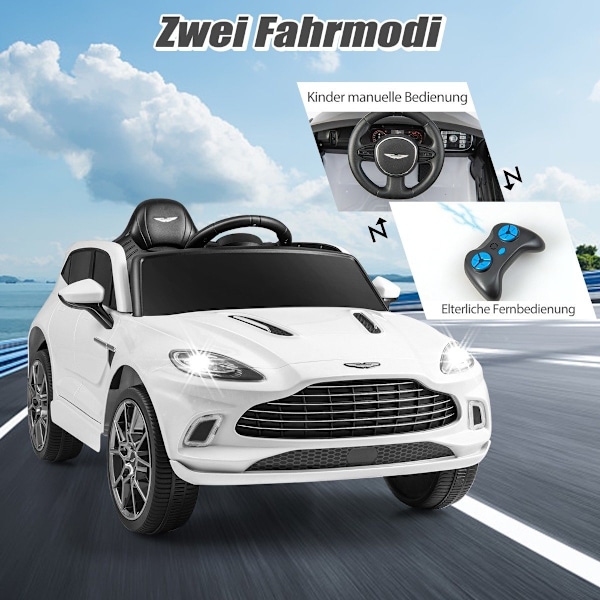 12V Aston Martin DBX lastenauto 2,4G kaukosäätimellä 1,4-2,5 km/h valkoinen