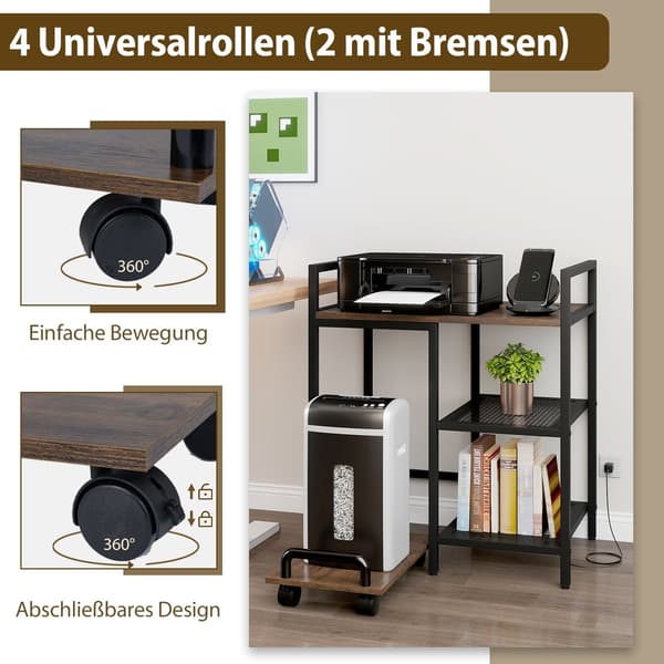 3-lags printerstativ med ladestation, rustik brun