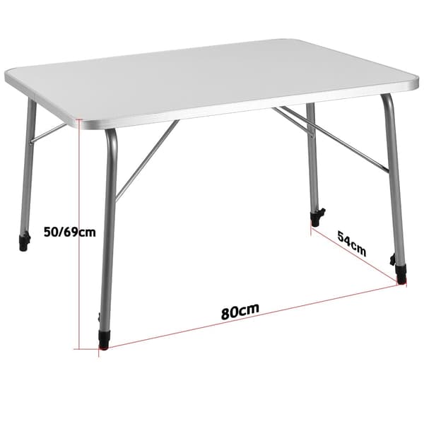 Højdejusterbart, foldbart campingbord, aluminium, 80x60 cm