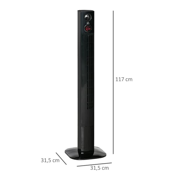 Tower Ventilator Søjleventilator Med Fjernbetjening, Aroma Diffuser, Timer, 3 Niveauer, 45W, 70° Oscillation, Sort