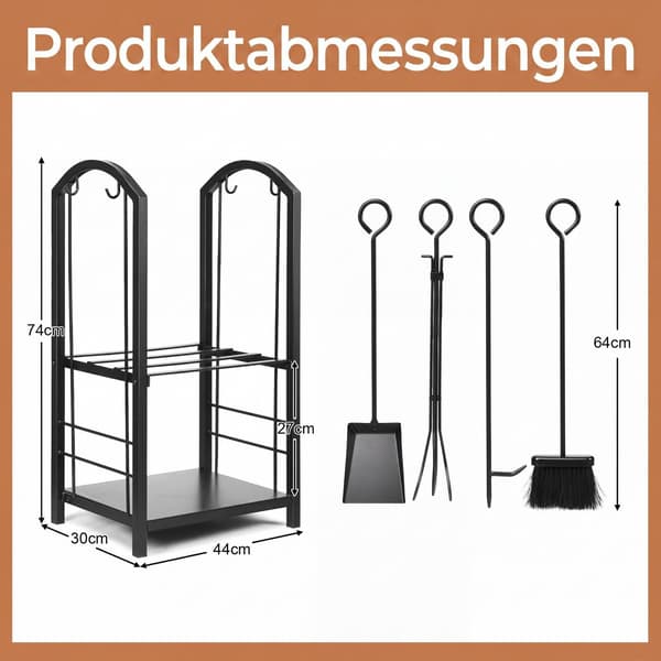 Brændehylde med værktøjssæt – Smedejern, sort