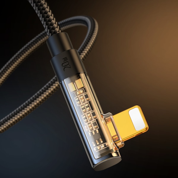 Kulmikas iPhone Lightning -kaapeli - USB-C nopeaan lataukseen 20 W 1,2 m musta